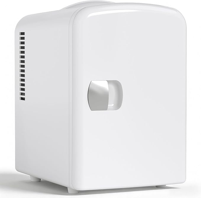Antarctic Star 4L/6 Can Portable Mini Fridge,Personal Compact Refrigerator,Small Cooler for Food,Drinks or Skin Care, AC/DC for Bedroom, Car, Office & Dorm, White