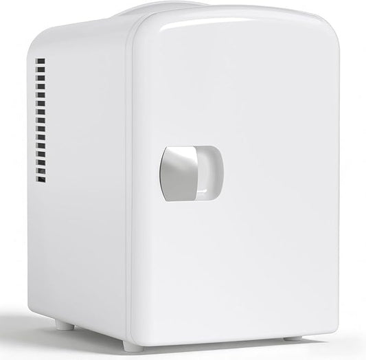 Antarctic Star 4L/6 Can Portable Mini Fridge,Personal Compact Refrigerator,Small Cooler for Food,Drinks or Skin Care, AC/DC for Bedroom, Car, Office & Dorm, White