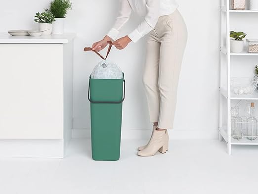 Brabantia Sort & Go Kitchen Recycling Bin | L / 10.6 Gal / 40L | Fir Green | Removable Stay-Open Lid, Carry Handle | Trash Can for Bottles, Cans, Paper, Glass | Wall Bracket Sold Separately
