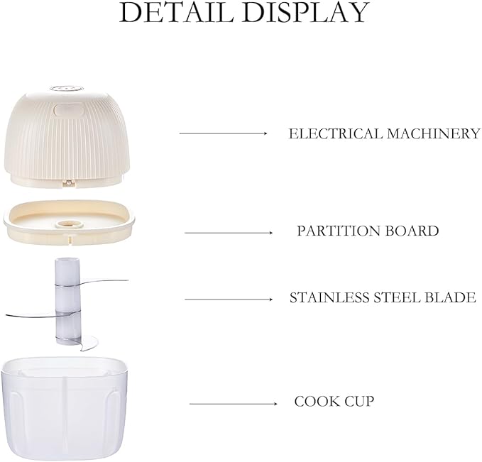 Electric Mini Garlic Chopper, 250ML Food Chopper Garlic Mincer USB, Vegetable Chopper, Onion Chopper, Portable Small Food Processor for Garlic, Ginger, Chili, Vegetables(cream)