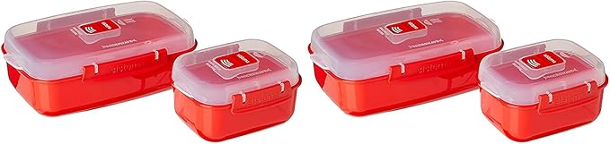 Sistema Heat & Eat Microwave Container Set, 4 Rectangular Microwaveable Food Containers with Lids & Steam Release Vents, Dishwasher & Freezer-Safe Food Storage, 2 x 1.25L & 525mL Sizes, BPA-Free