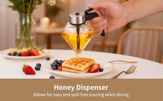 2Pcs Honey Dispenser, 6.7oz/200ml Glass Honey Dispenser No Drip,Beautiful Honeycomb Shaped Honey Jar with Stand, Maple Syrup Dispenser – Honey Pot with Stand – Honey Bottle with Flip Top Lid