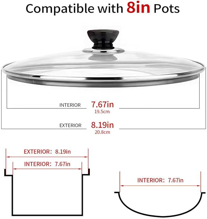 8 Inch Pan Lid, 8'' Frying Pan Lid, Tempered Glass Cast Iron Lids for Skillets, Fry Pan, Wok Pot (8 inch)