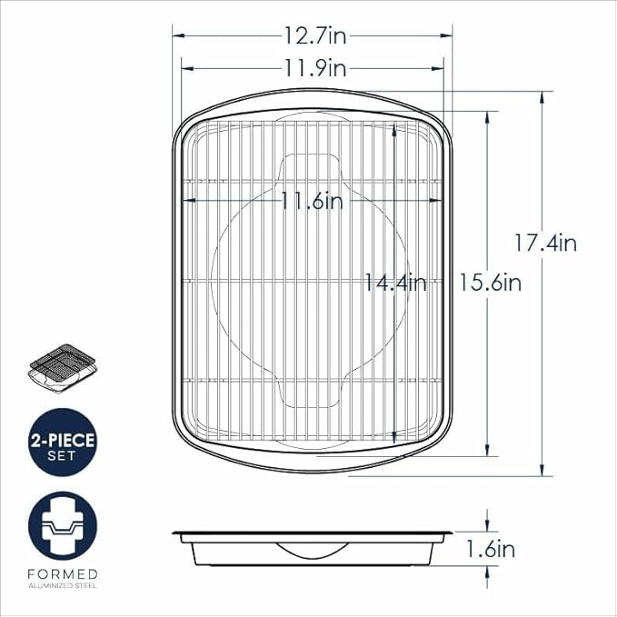 Nordic Ware Oven Crisp Baking Tray 2pc Set Includes Pan and Rack; Natural Aluminum For Air Frying, Crisping, Broiling, Baking; Cooking Surface 17 x 12 Inches