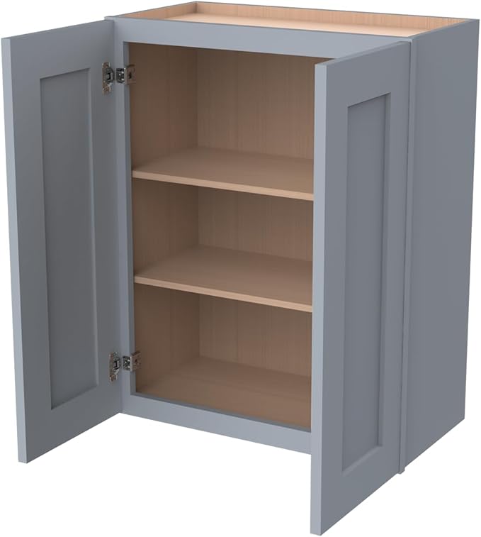 Wall-Mounted Cabinet – Solid Wood Shaker Style Medicine Cabinet with Adjustable Shelves & Soft-Close Doors for Bathroom, Kitchen, and Office Storage (Grey, 36" W x 12" D x 30" H)