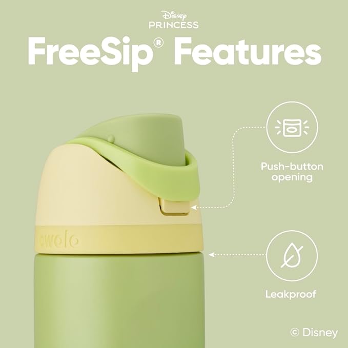 Owala Disney Princess FreeSip Insulated Stainless Steel Water Bottle with Straw for Sports and Travel, BPA-Free Sports Water Bottle, 24 oz, Tiana
