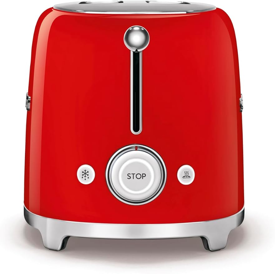 Smeg 50's Style Retro Aesthetic 4 Slice Toaster 6 Presets with 2 Extra Wide Slots, Red