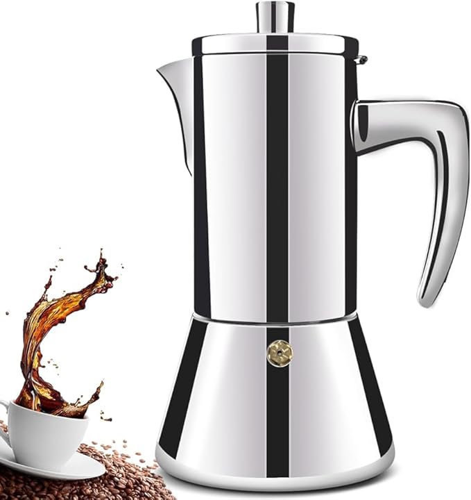 2 Cup Thickened 304 Stainless Steel Moka Pot Stovetop Espresso Maker Cafeteras Italian Percolator Espress Makers Capable Greca Mocha Coffee Machine for Induction Home and Camping 100ml 3.4oz
