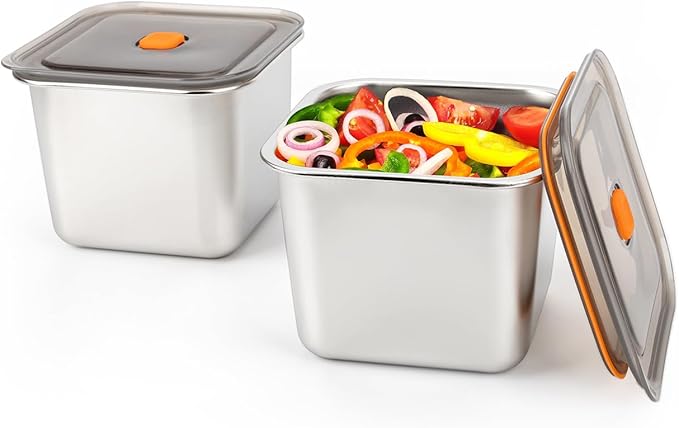 2 PCS Stainless Steel Food Storage Containers(47oz) with Lids Leak Proof & Airtight | Square Stainless steel freezer Containers,For Meal Prep,Fruit,Snack,Freezer