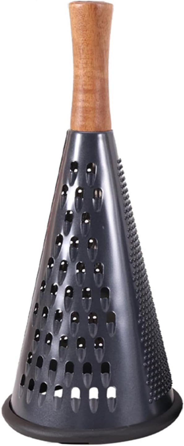 Cone Cheese Grater with Handle Stainless Steel Grater Triple Function Wood Handle Shredder Non-Slip Rubber Bottom Hand Held Multifunction Vegetables Grater Black 4-Size (Size XL:11.8" X 5.1" Black)