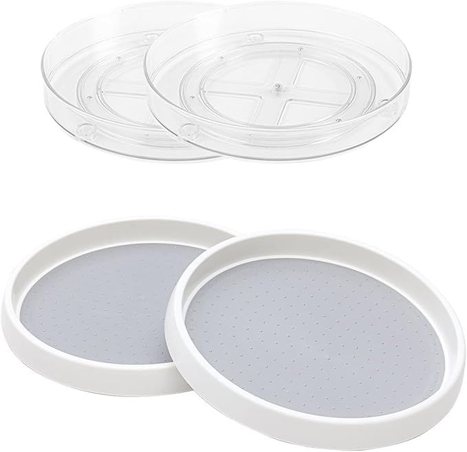 Roninkier Lazy Susan Cabinet Organizer - Rotating Spice Rack Kitchen Storage Cosmetic Makeup Organizers, White/Gray and Clear, 9-Inch and 10-Inch, 4-Pack