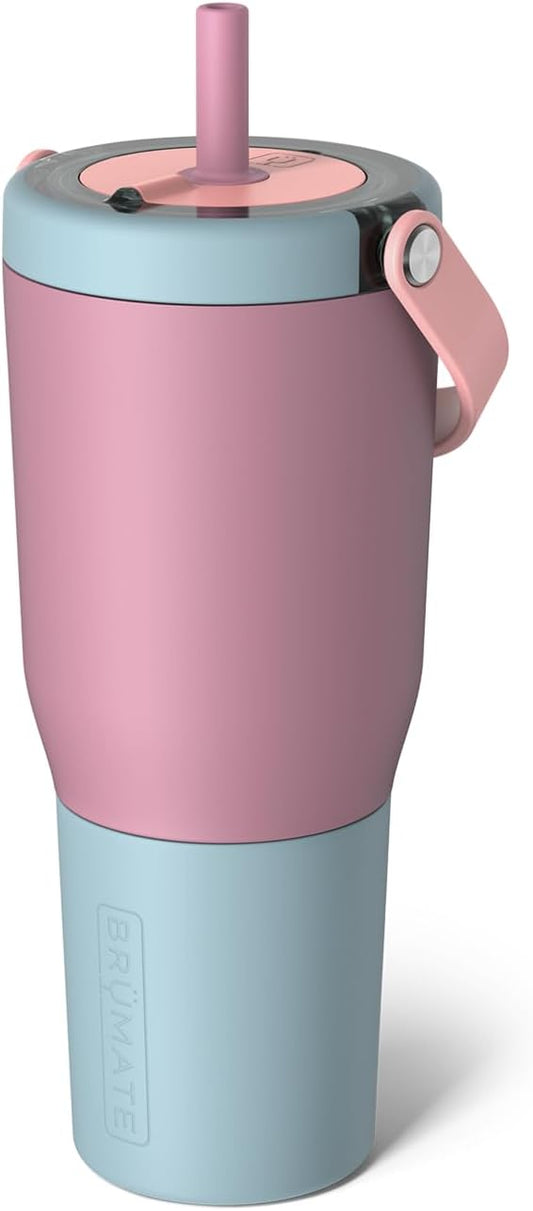 BrüMate Resa 35oz 100% Leakproof Travel Tumbler with Handle & Straw | Flexible SoftSip Straw | Silicone Sleeve for Durability | Stainless Steel | Cup Holder & Travel Friendly Water Bottle | (Eclipse)