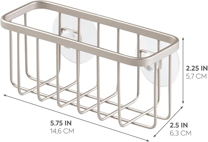iDesign Rust-Resistant Stainless Steel Sponge Holder for Kitchen Sink with Suction Cups, The Gia Collection - Set of 1, Satin