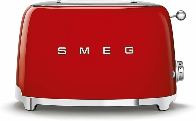 SMEG 2 Slice Toaster with 6 Presets and Defrost Function and Removable Crumb Tray TSF01RDUS, RED