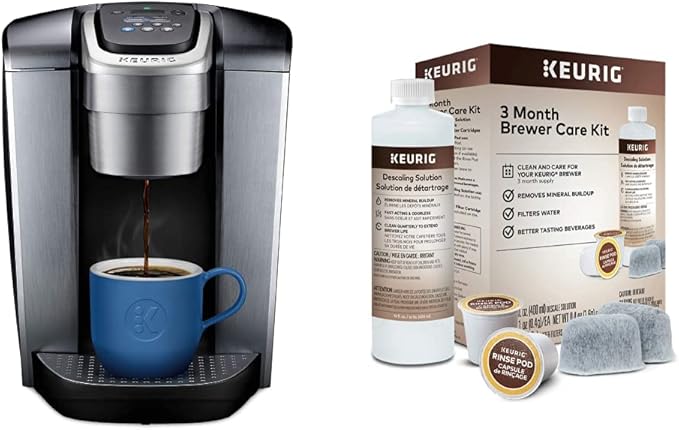 Keurig K-Elite Coffee Maker, Single Serve K-Cup Pod Coffee Brewer, With Iced Coffee Capability & 3-Month Brewer Maintenance Kit Includes Descaling Solution, Water Filter Cartridges & Rinse Pods