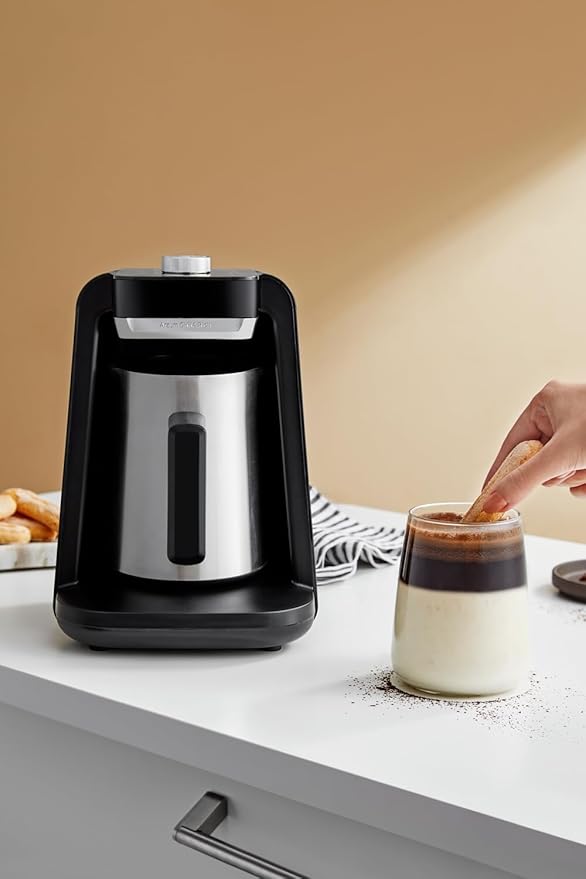 Arzum Okka Rich Spin Pro Turkish Coffee and Hot Beverage Maker, Velvetiser, Milk Frother, 120V, 5 Cups, Stainless Steel Cooking Pot, Chrome