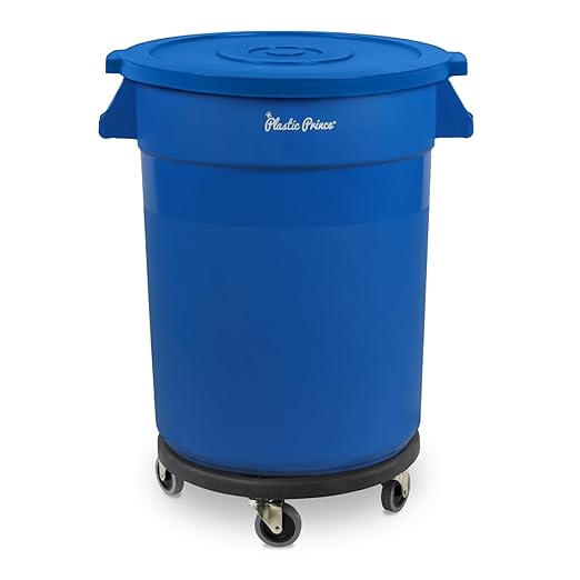 PLASTIC PRINCE 20 Gallon Round Trash Can with Lid and Dolly Blue Plastic Commercial Garbage Container for Home Garage Restaurants Warehouses - Bundle