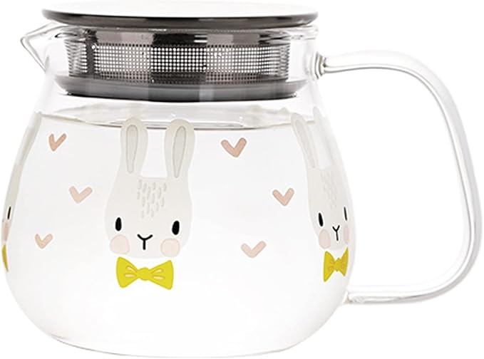 Iced Tea Pitchers High Borosilicate Glass Pitcher with Filter Cover Cute Cold Water Jug Small Teapot for Juice, Milk, Hot and Cold Drinks (B)