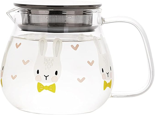 Iced Tea Pitchers High Borosilicate Glass Pitcher with Filter Cover Cute Cold Water Jug Small Teapot for Juice, Milk, Hot and Cold Drinks (B)