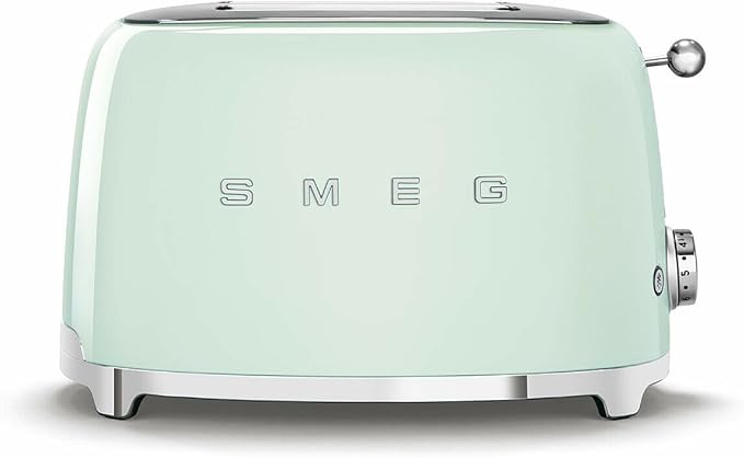 SMEG 2 Slice Toaster with 6 Presets and Defrost Function and Removable Crumb Tray TSF01PGUS, Pastel Green