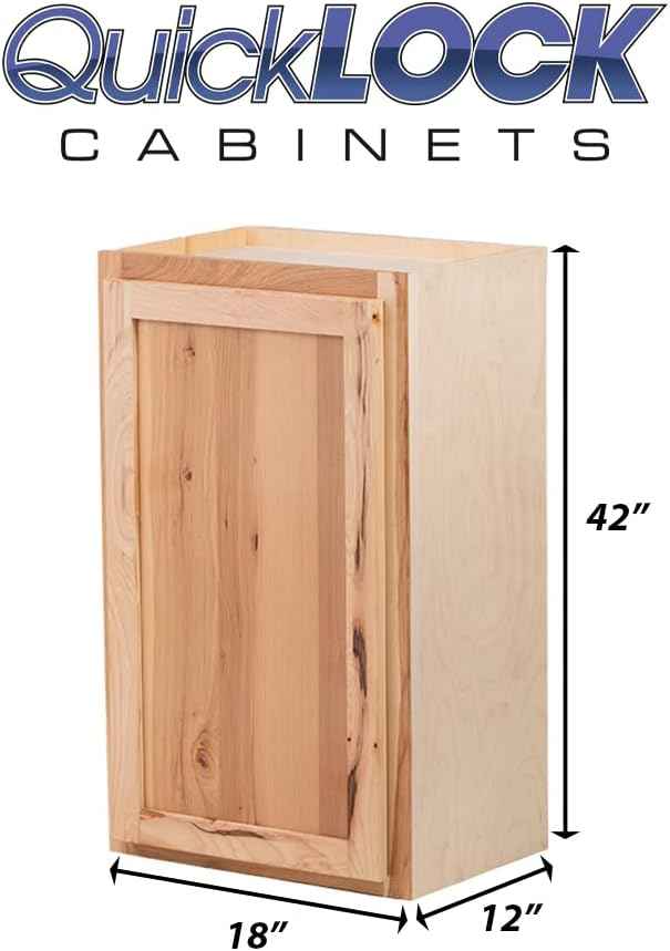 Quicklock RTA (Ready-to-Assemble) 42" Tall Wall Kitchen Cabinets - Shaker Style | 100% Hardwood | Made in America | Soft Close Hardware (Rustic Hickory, 12" D x 18" W x 42" H)