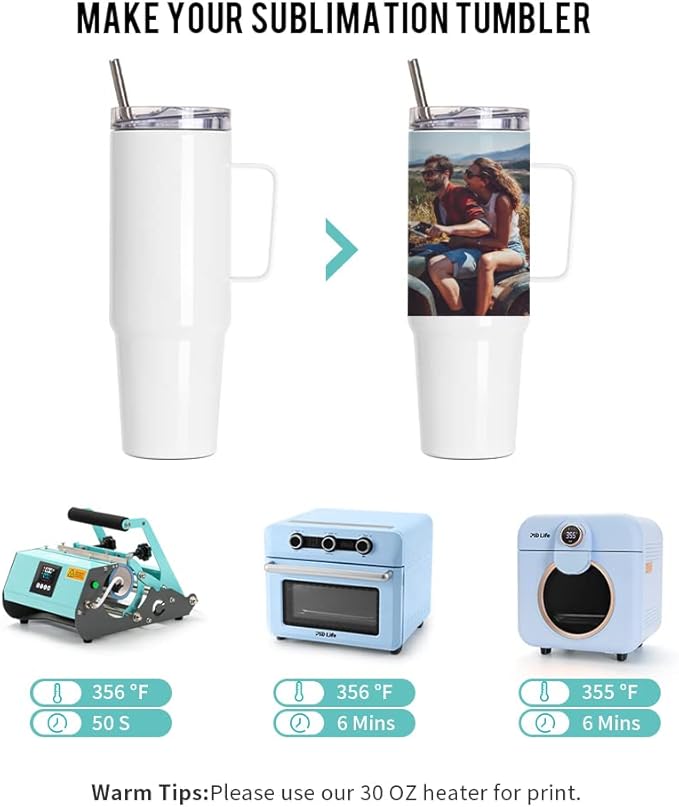 PYD Life 4 Pack Sublimation Tumblers with Handle Blanks 36 OZ White Coffee Mugs Insulated Reusable Travel Cups with Leakproof Lid and Stainless Straw for Tumbler Heat Press