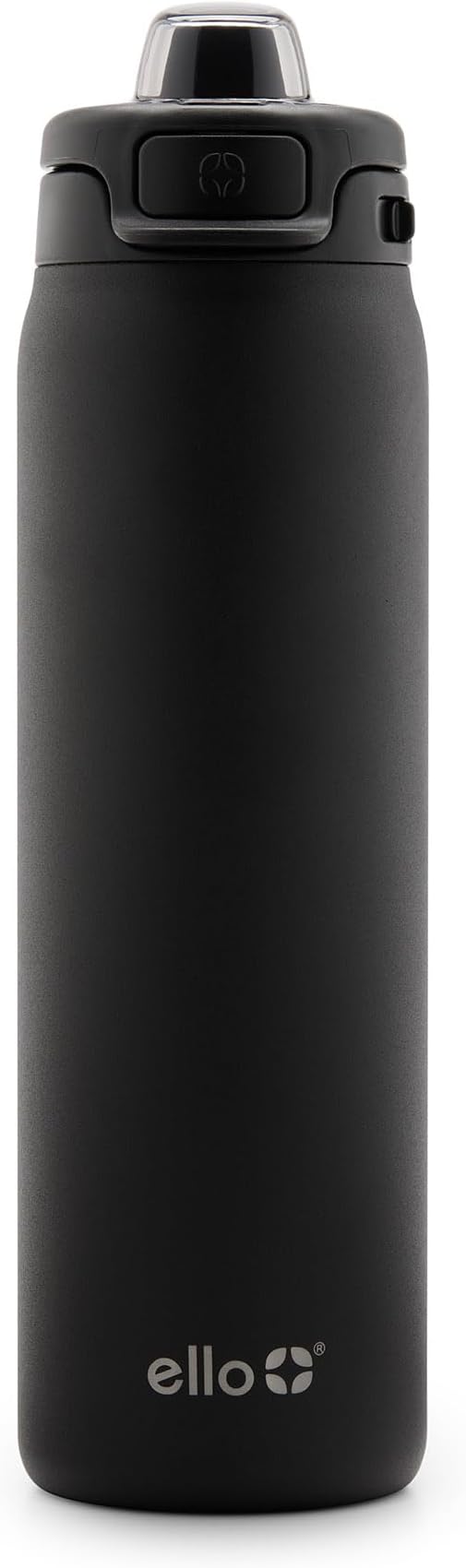 Ello Pop & Fill 22oz Stainless Steel Water Bottle with Quick Fill Technology, Double Walled and Vacuum Insulated Metal, Leak Proof Locking Lid, Sip and Chug, Reusable, BPA Free, Black