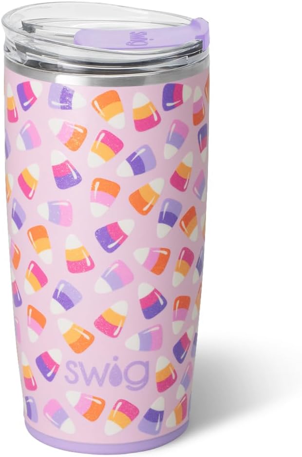 Swig Life 22oz Insulated Tumbler, Halloween Travel Coffee Tumbler with Lid, Cup Holder Friendly Travel Coffee Mug, Stainless Steel, 22 oz Tumblers, Reusable Insulated Mug with Lid (Candy Corn)