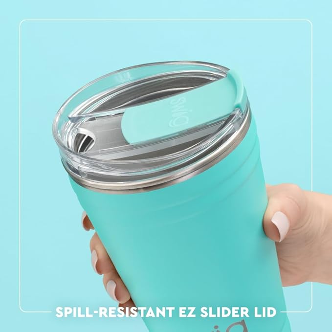 Swig Life 18oz Party Cup, Stackable Insulated Travel Coffee Tumbler with EZ Slider Lid, Cup Holder Friendly Travel Bottles, Stainless Steel 18 oz Tumbler, Reusable Coffee Mug (Miss Independence)