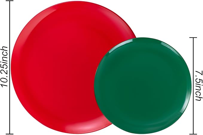KIRE 60Pcs Plastic Plates, Premium Disposable Christmas Dinner & Dessert Plates, Modern Design, Green & Red, 30 of Each, All Seasons, 7.5inch/10.25inch, 0.1lbs, for Parties & Easter