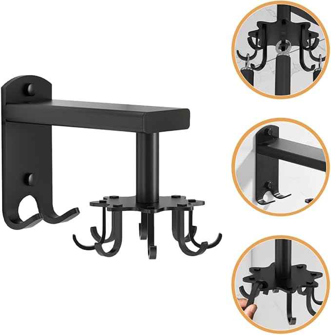Rotatable 8-Claw Kitchen Utensil Hooks Black Space Aluminum Alloy 360-degree Swivel Wall-Mounted Sundries Organizer for Measuring Cups and Spoons
