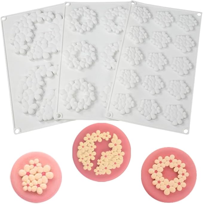 6-Cavity Flower Shape 3D Silicone Mold for Baking Cakes Mousse Dessert Pastry Mold Cake Decoration Cheesecake Ice Cream Mould (Cloud Flower M_11.84 X7 X0.32 inch)