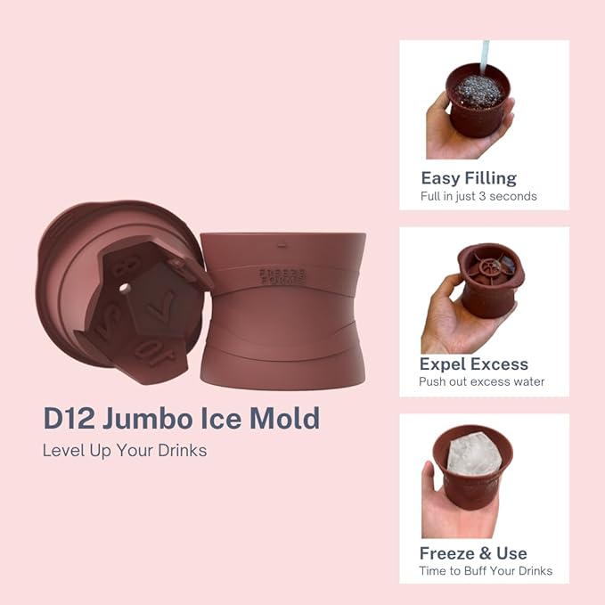 Ultimate D12 Dice Shaped Jumbo Ice Cube Mold for DND/TTRPG Fans - Large Silicone, Easy Fill & Release for Whiskey, Cocktails, Juice - Perfect Gamer Gift & Fantasy D&D Essential