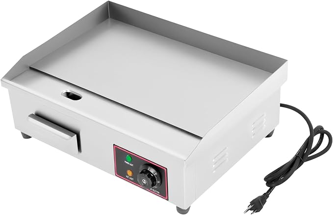22 Inch Commercial Electric Griddle Flat Top, 110V 1.6KW Grill Hot Plate BBQ Countertop, Stainless Steel Electric Table Stove Fry Pan Adjustable Suitable For Kitchen, Steak Restaurants