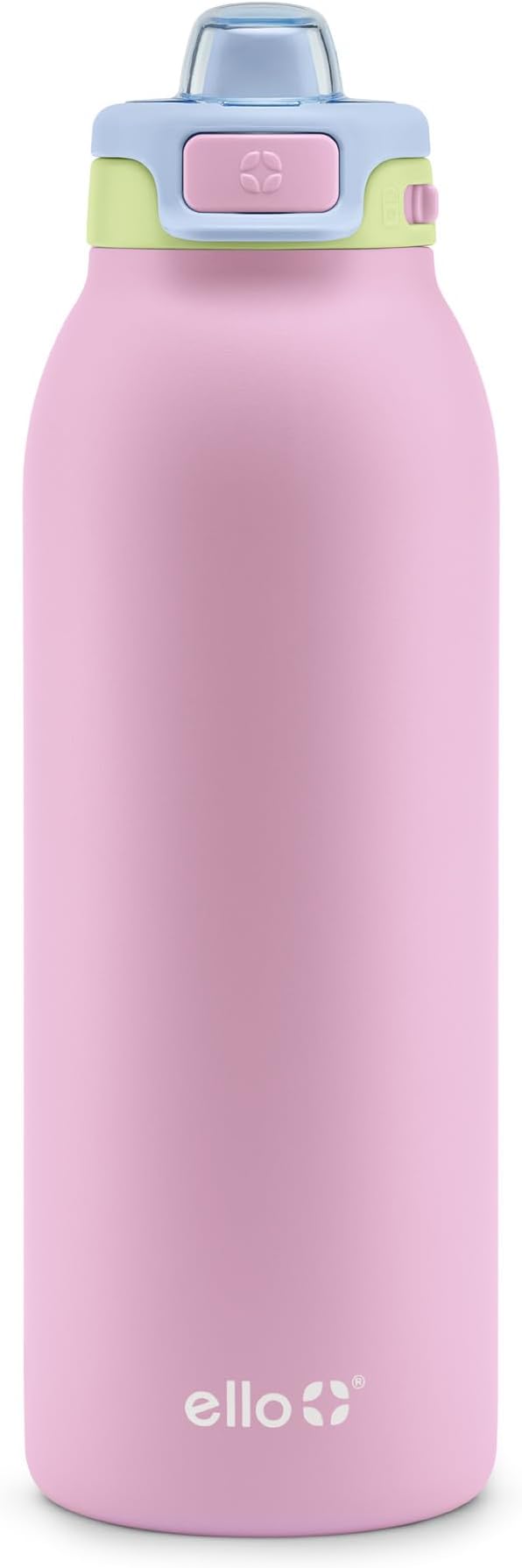 Ello Pop & Fill 40oz Stainless Steel Water Bottle with Quick Fill Technology, Double Walled and Vacuum Insulated Metal, Leak Proof Locking Lid, Sip and Chug, Reusable, BPA Free, Rosy Skyline