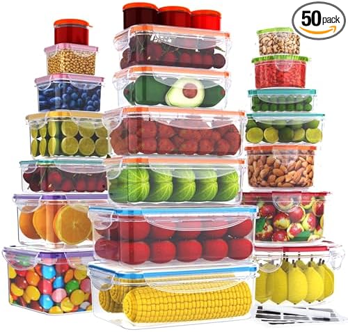 RockBerry 46 PCS Food Storage Containers with Lids Airtight- Plastic Container for Pantry Kitchen Organization-Microwave Dishwasher,Freezer Safe 100% Leak Proof (23 Stackable Boxes-23 Lids)