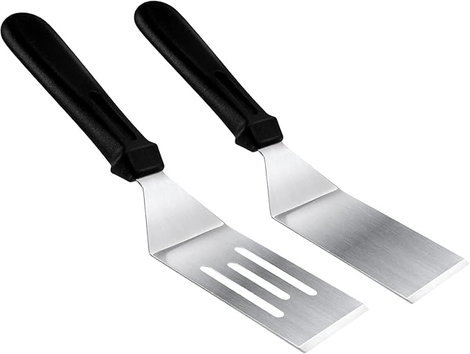 Metal Spatulas for kitchen Use, 2 Pieces Professional Serving Spatula with Heat Resistant Handle, 9.8 Inch Stainless Steel Spatula Ideal for Pancakes, Eggs, Griddle Scraper, BBQ or Desserts