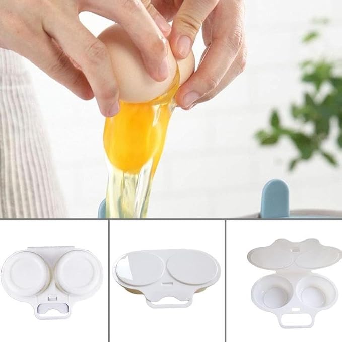 White Egg Poacher, Microwave Egg Boiler Poacher, 2 Cavity Nonstick Poached Egg Maker With Lid,Microwave Egg Cooker, Double Drain Poached Egg Cups Cookware,Specialty Cookware,Kitchen and Dining