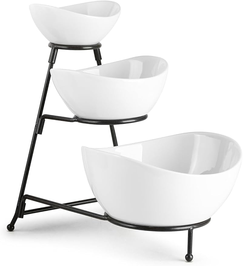 LAUCHUH Serving Dish for Entertaining, 3 Tier Serving Tray, Chip and Dip Serving Set Oval Serving Bowl Set for Easter, Mother's Day Fruit, Dessert, Appetizer, Candy, Vegetable, Black