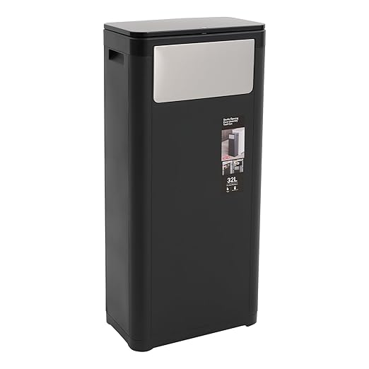 Trash Can with Lid, 8.45 Gallon Trash Bin Cabinet with 2 Openings, Hidden Trash Cabinet, Trash and Recycling Organizer, Garbage Can for Kitchen, Bathroom, Bedroom, Living Room, Office(Black)