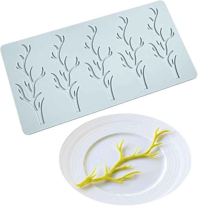TUKE 3D Branch Silicone Tuile Fondant Mold for Baking, Polymer Clay, Sugar Craft - Hollow Candy Lace Design (9.52x4.92x0.12inch)