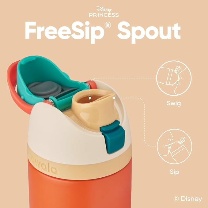 Owala Disney Princess FreeSip Insulated Stainless Steel Water Bottle with Straw for Sports and Travel, BPA-Free Sports Water Bottle, 24 oz, Moana