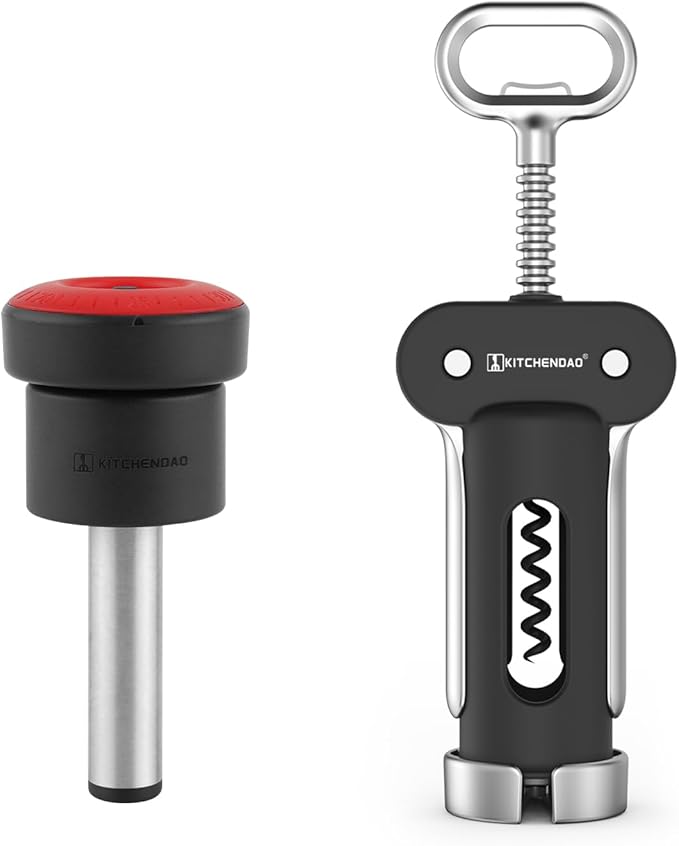 KITCHENDAO 2-in-1 Vacuum Wine Stopper and Luxury 3 in 1 Wine Opener