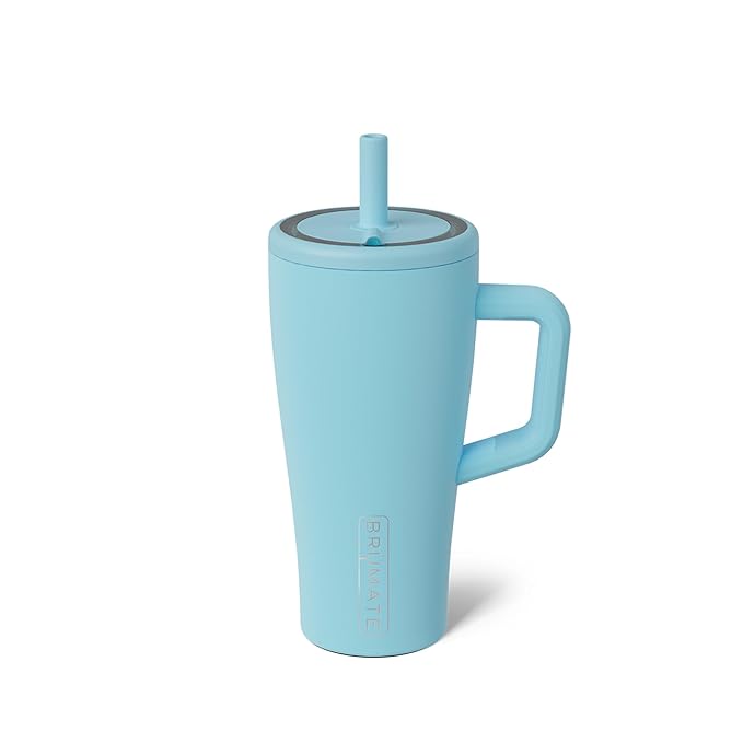 BrüMate Era 20 oz Tumbler with Handle and Straw | 100% Leakproof Insulated Tumbler with Lid and Straw | Made of Stainless Steel | Cup Holder Friendly Base | 20oz (Glacier)