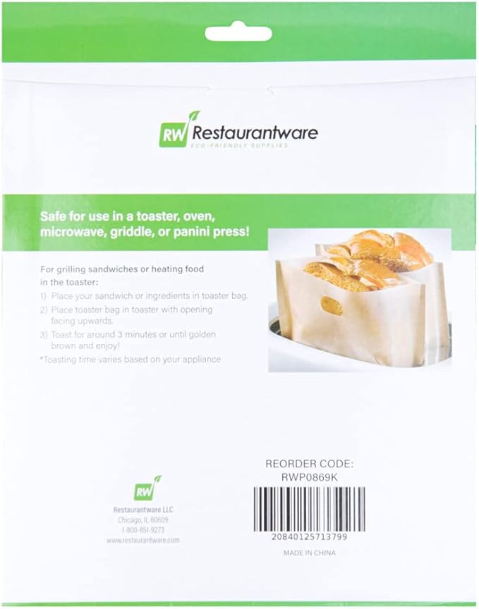 Restaurantware Bag Tek 8.7 x 7.9 Inch Toaster Bags 10 Large Toaster Sandwich Bags - Multipurpose Non-Stick Kraft Plastic Toaster Sleeves Semi-Disposable