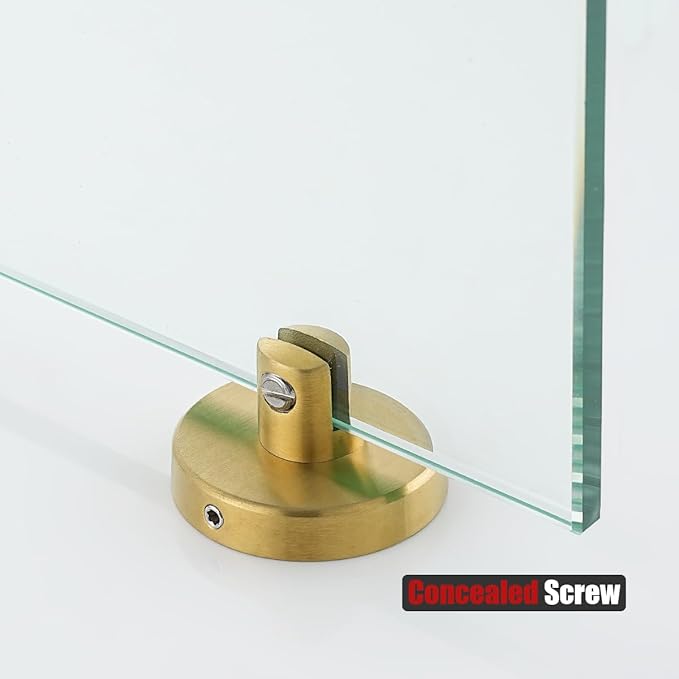 JQK Bathroom Glass Shelf Gold, Tempered Glass Shower Storage 8 by 5 inches, 304 Stainless Steel Brushed Gold Wall Mount 2 Pack, TGS101L8-BG-P2
