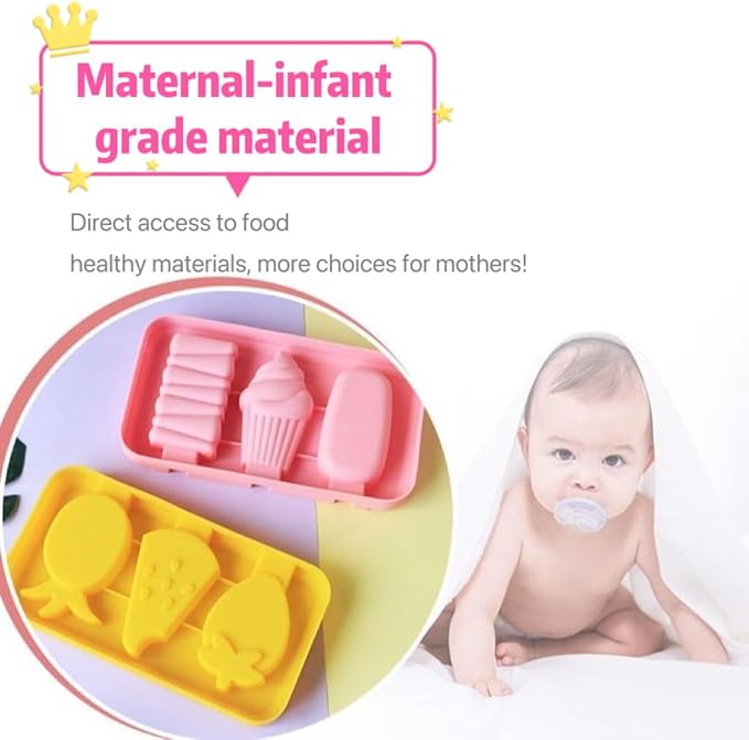 3 Pcs Cute Silicone Ice Cube Mold Set For Toddlers and Kids, BPA-Free Food Grade Ice Tray, Homemade Frozen Popsicle Maker Mold (3 PCS (fruit*1+love*1+ice cream*1))
