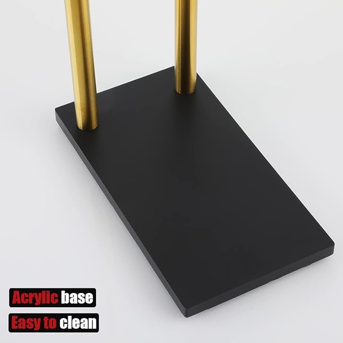 JQK Hand Towel Holder Stand Brushed Gold, Modern Tree Rack Free Standing for Countertop with 12 Inch 2 Bars, 304 Stainless Steel Golden, HTT172-BG