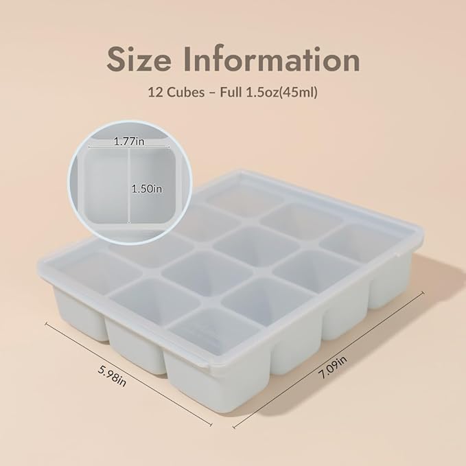 Silicone Freezer Tray, Baby Food Storage Cubes with Clip-On Lid, Freeze Baby Food, Soups, Purees, Ice, Easy and Safe Design, Made in Korea (12, Celadon Green)