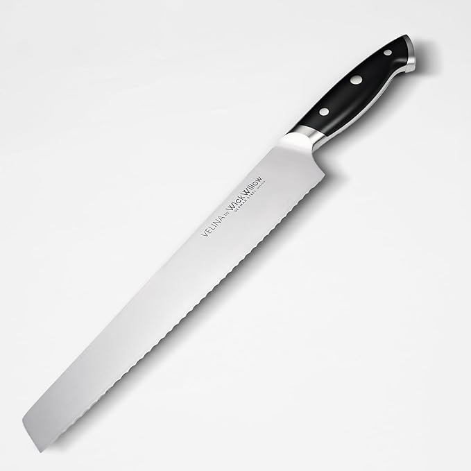 WICKWILLOW 10" Bread Knife – Razor Sharp German Steel – Serrated Knife for Homemade Bread & Sourdough – Full Tang & Ergonomic Handle – Gift Box – Velina Series